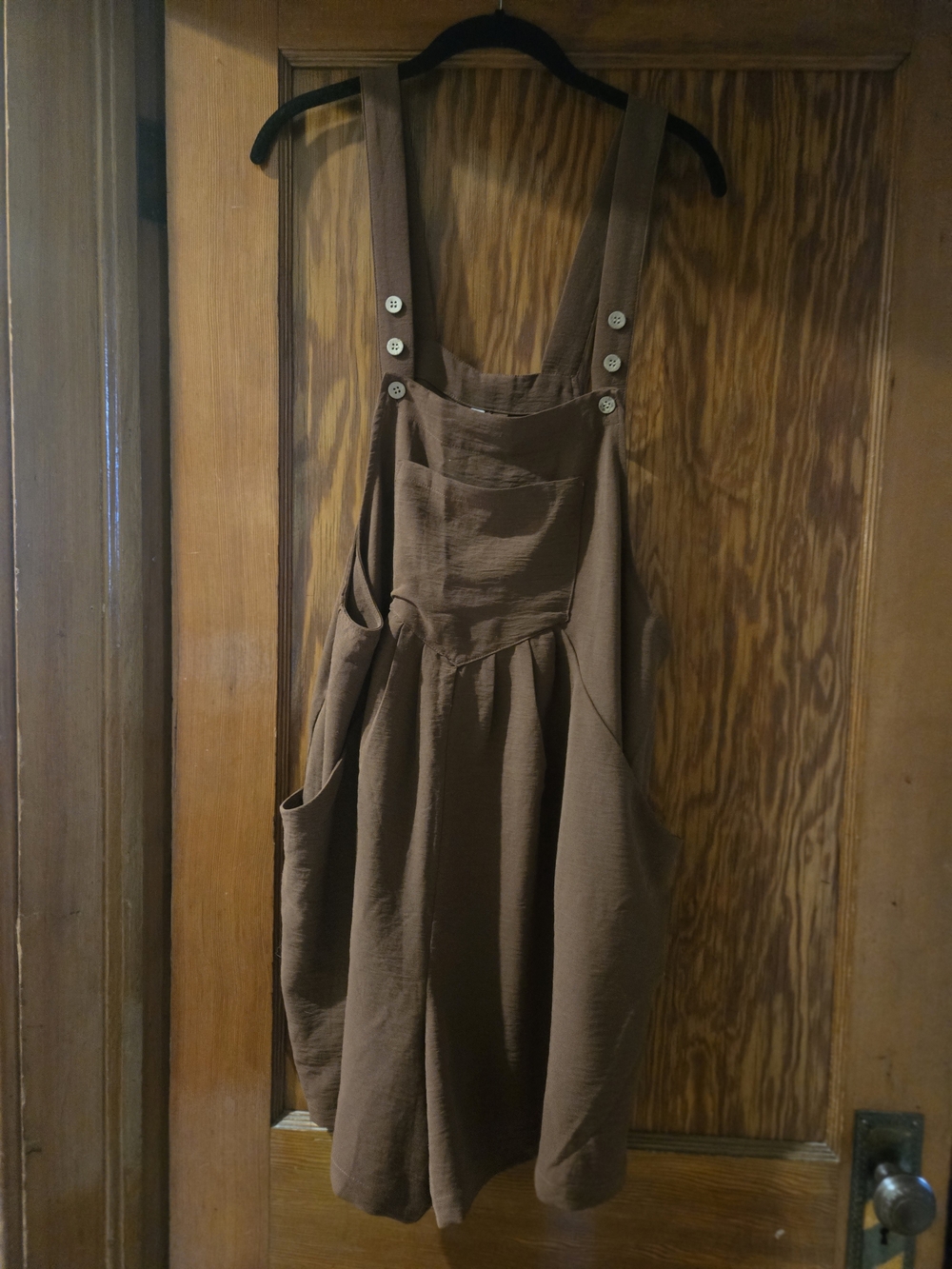 Brown Pinafore Jumper Shorts with Front Pocket